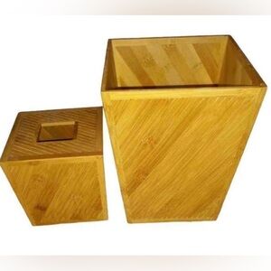 SPA BAMBOO/WOOD WASTE BASKET & TISSUE BOX SET  NWT